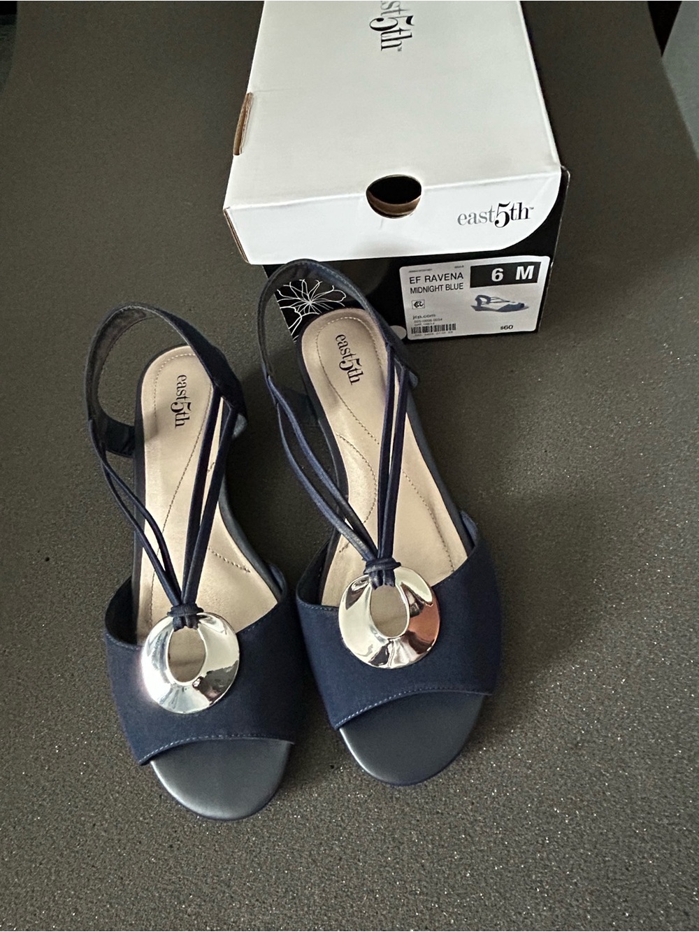 East 5th Navy Slingback Sandals with Silver Accent